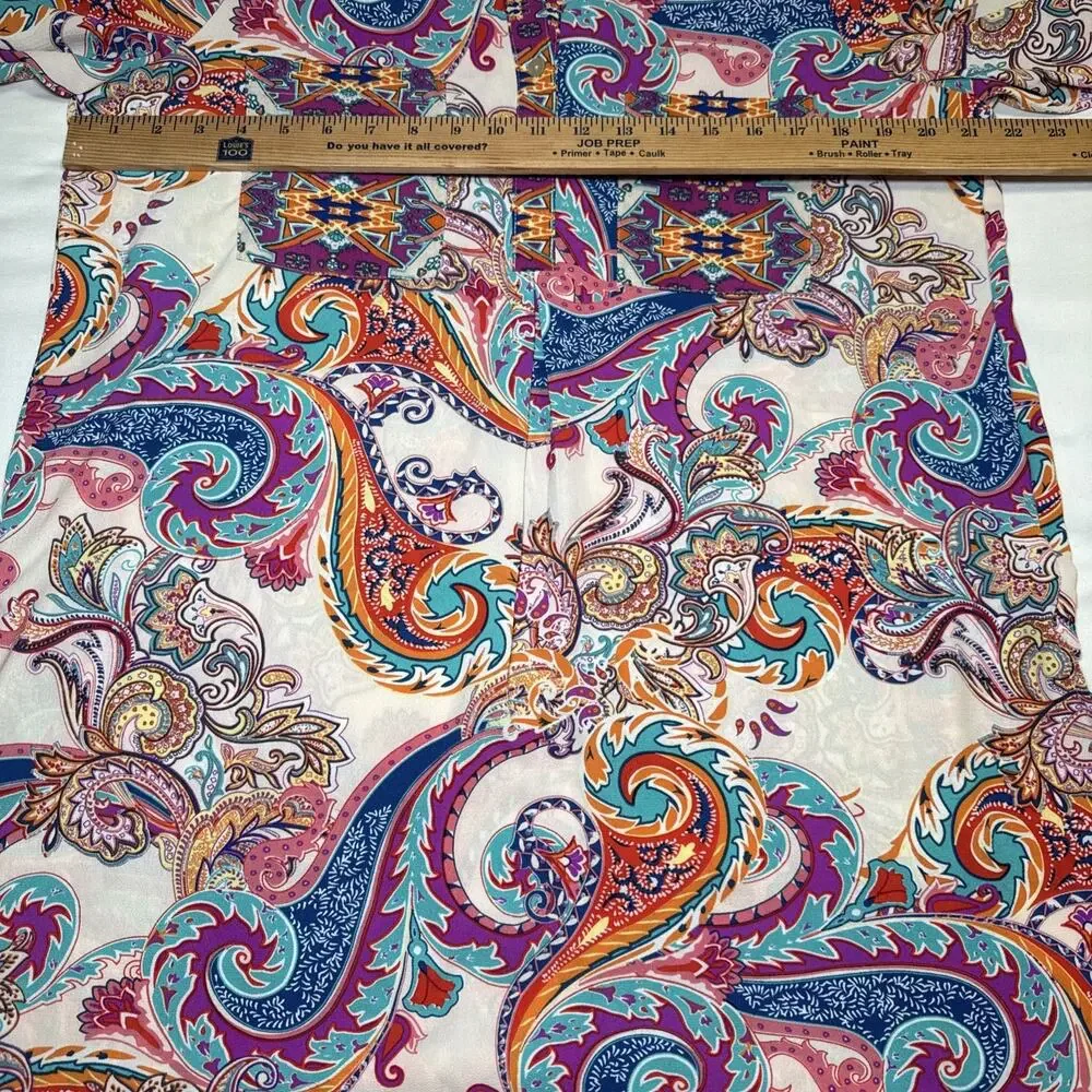 Figueroa & Flower Tunic Dress Womens XL Multicolor Paisley Boho Pocket Shirt EUC